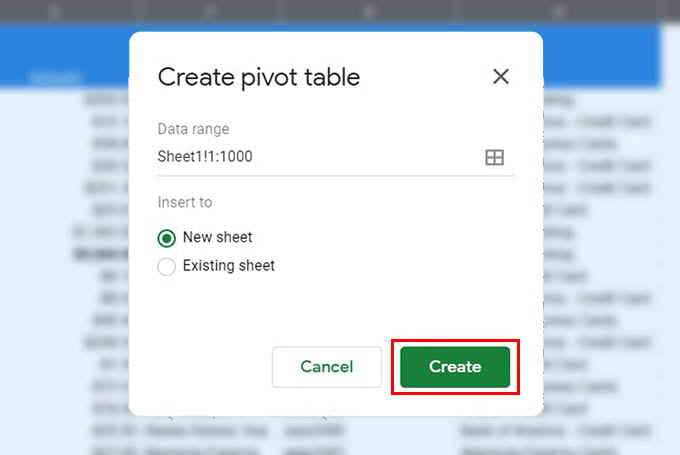 Create New Pivot Table