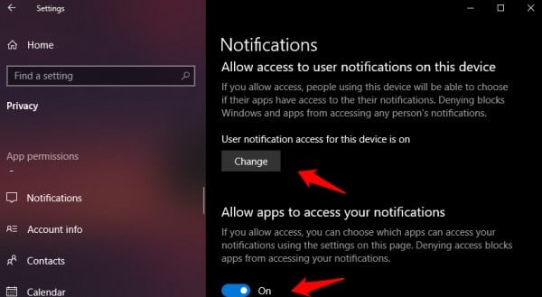 windows notification settings