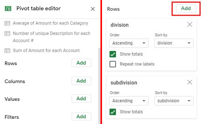 Pivot Table Editor