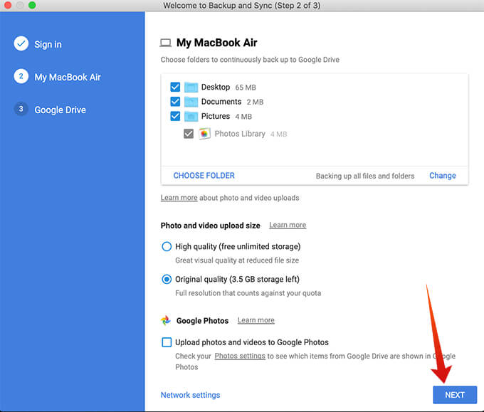 Select folders to sync with the Google Drive on your Mac