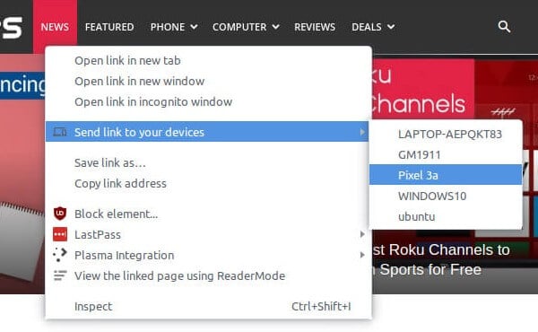 how to send link from Chrome to other devices