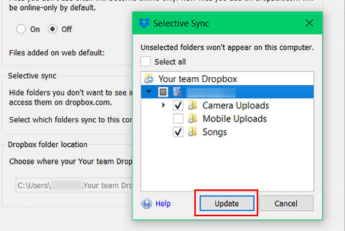 Use Dropbox Selective Sync on Windows 10
