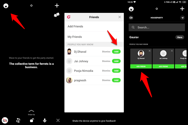 add friends in houseparty