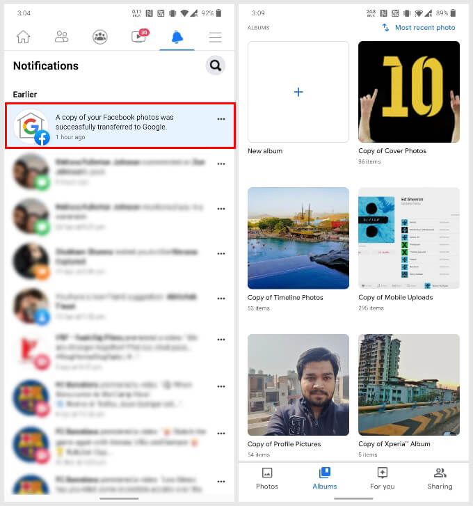 Facebook photos moved to Google Photos