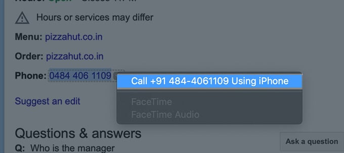 Make Calls from Safari on Mac Through iPhone