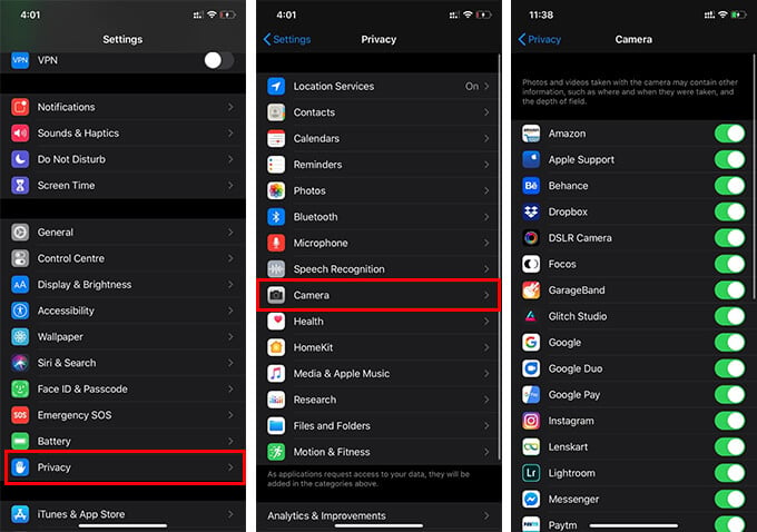 Use iPhone Privacy Settings to Find Apps with the Camera Access