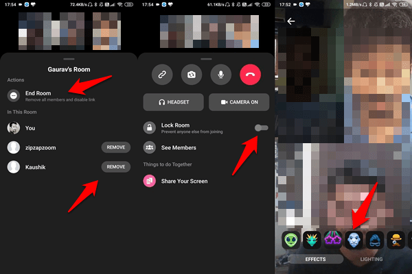 messenger rooms lock, effects, remove options