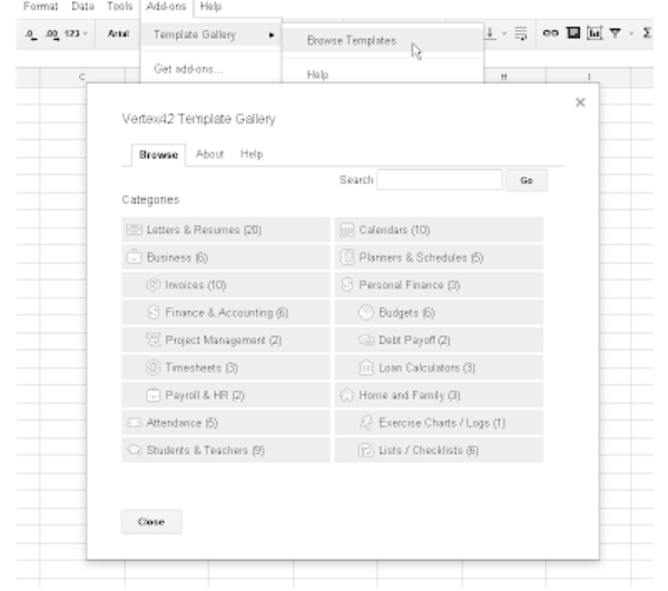 template gallery google sheets addon