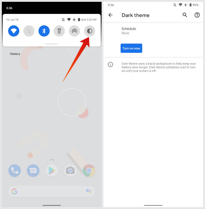 Access Dark Theme Settings from quick settings