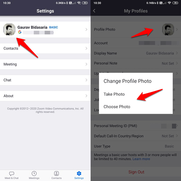 changing zoom profile pic in mobile