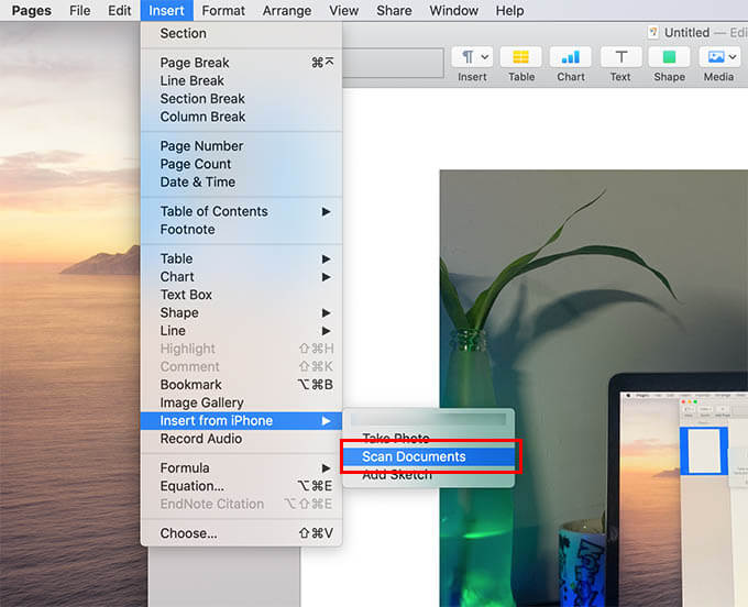 Select Scan Documents on Mac to Scan Document Using iPhone with Continuity Camera