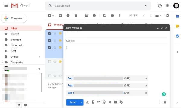Attach Multiple Mails in New Mail Gmail