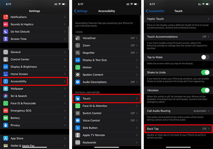 Back Tap Settings on iPhone iOS 14