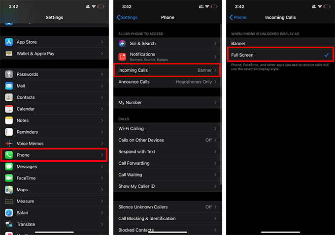 Enable Full-Screen Incoming Calls on iPhone