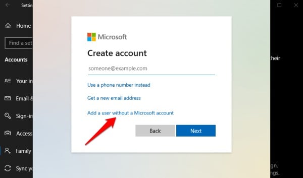 new user without microsoft account