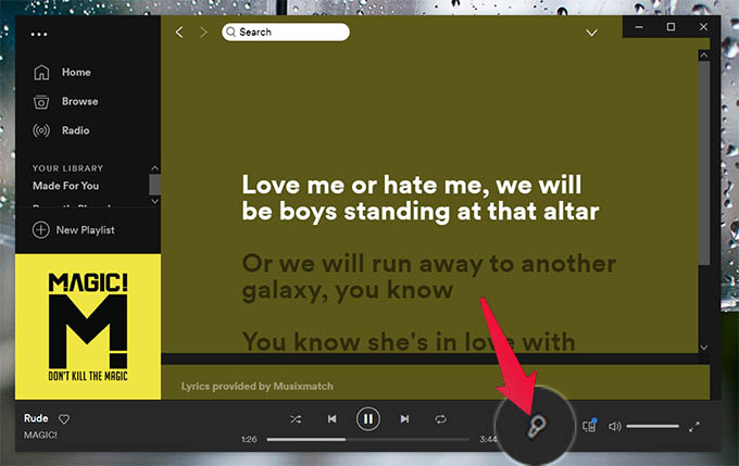 Spotify Lyrics on Windows 10 App