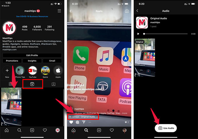 Use Someone's Instagram Reels Original Audiotrack