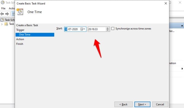 choose date and time of trigger for shutdown