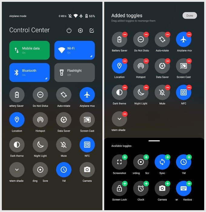 add quick settings to iOS styled Android control center