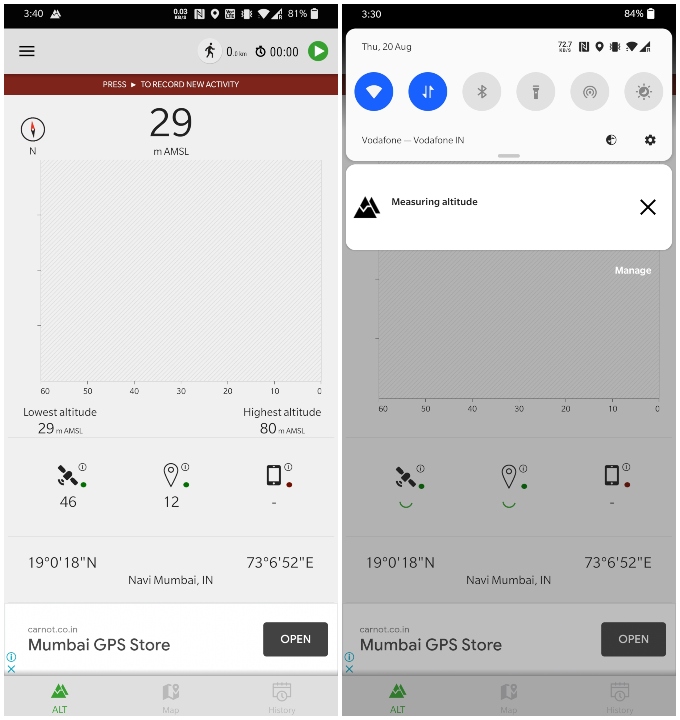 Altimeter GPS app for Android