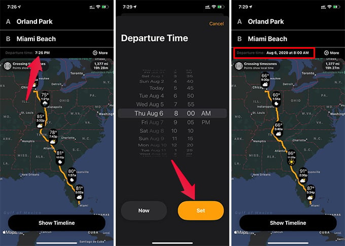 Change Departure Time on Weather Along the Route App