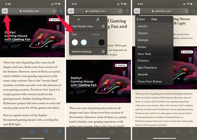 Change Font in Safari Reader Mode iPhone