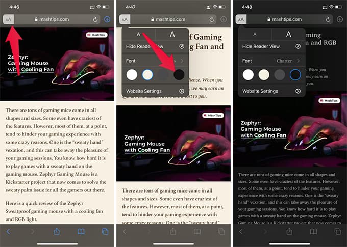 Change Reader view Background Color in Safari iPhone