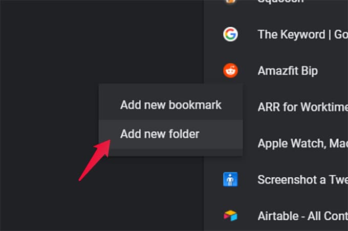 Create New Folder in Chrome Bookmarks