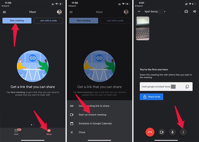 Create New Google Meet Meeting Using Gmail App on iPhone