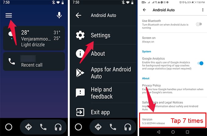 Enable Developer Mode in Android Auto App on Android Phone