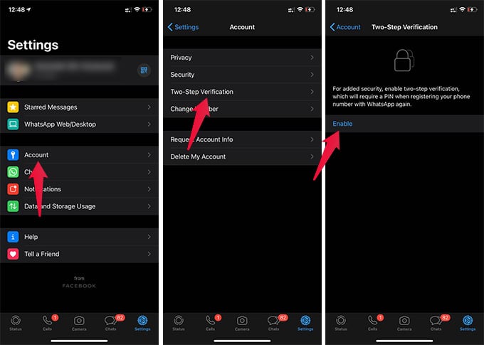 Enable WhatsApp Two Step Verification on iPhone