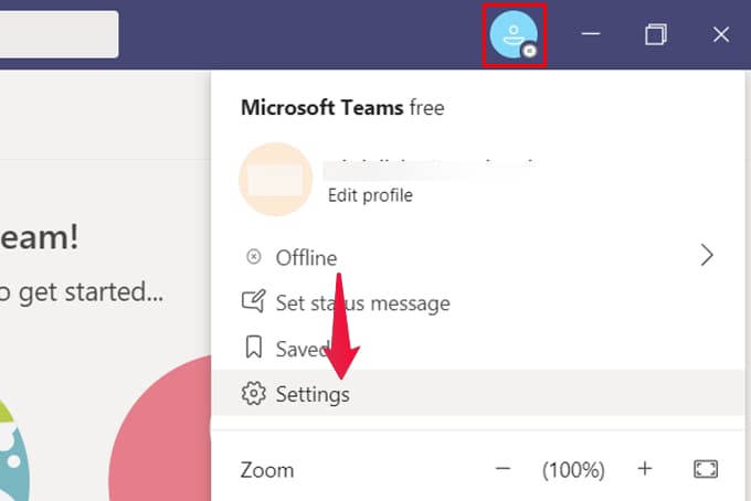 Go to Setting from Microsoft teams on Windows