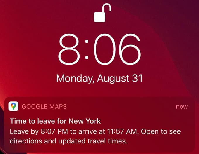 Google Map Leave on Reminder Notification