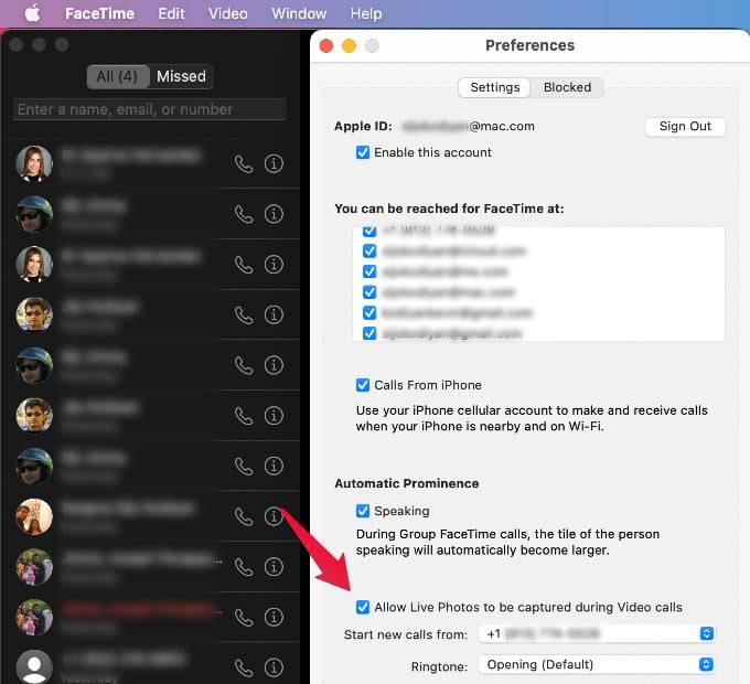 Mac FaceTime Preference Live Photos