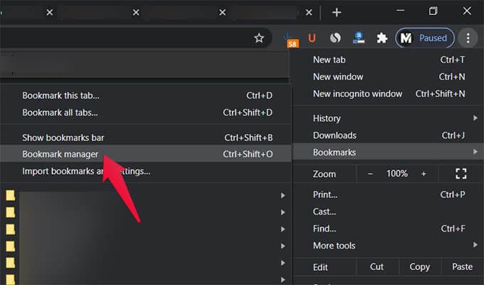 Open Bookmarks Manager in Chrome