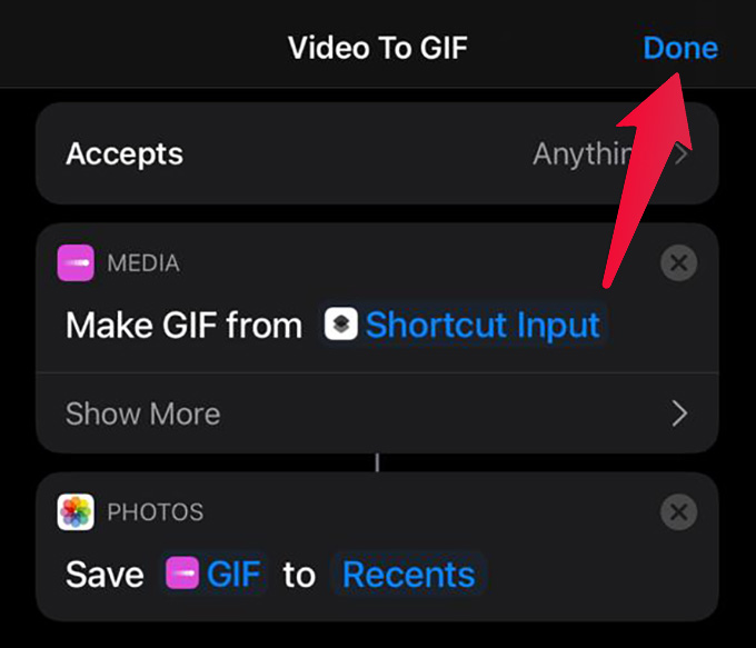 Save GIF Maker Shortcut on iPhone