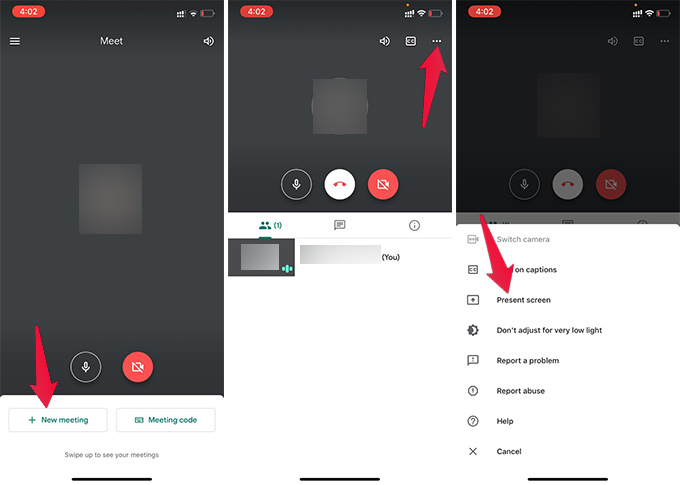 Share iPhone Screen on New Meeting in Google Meet App