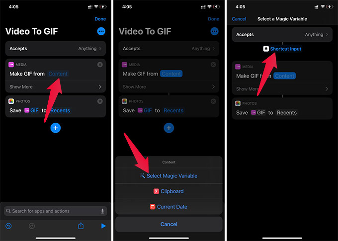 Shortcuts Input to Make a Video into a GIF iPhone