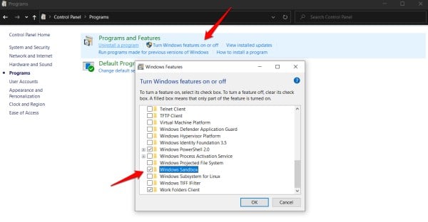 enable sandbox in windows 10