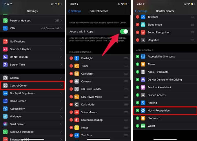 Add Shazam Music Recognition on iPhone Control Center