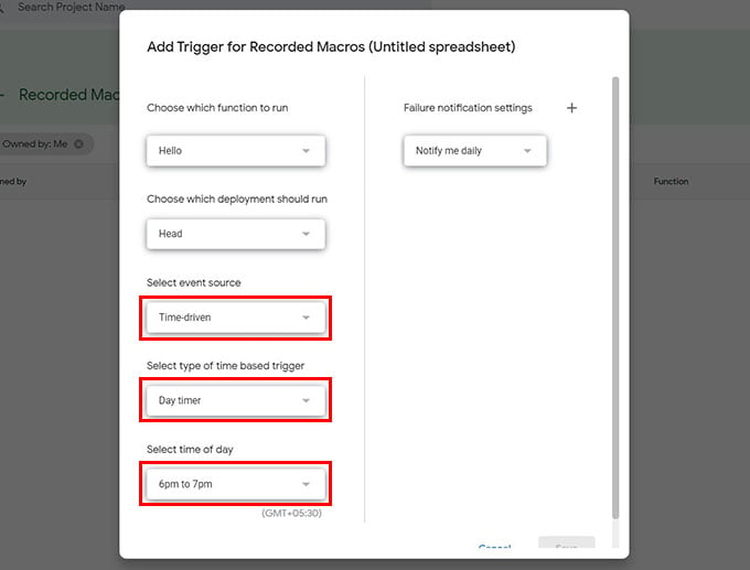 Add Trigger for Recorded Macros Google Sheets