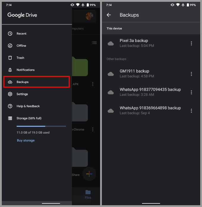 manage Android Phone backup on Google Drive