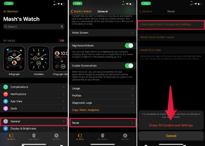 Apple Watch Erase Content Settings