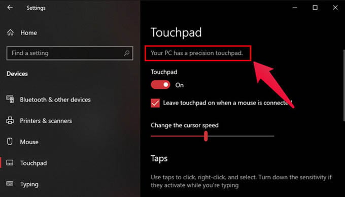 Check for Precision Touchpad Windows 10