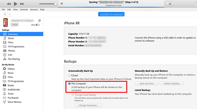 Choose This Computer for iPhone Backup on Windows iTunes