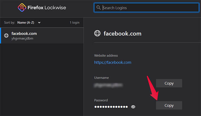 Copy Saved Password in Firefox Windows 10
