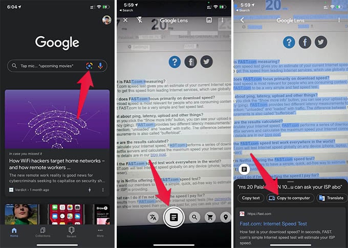 Copy text to computer from iPhone using Google Lens