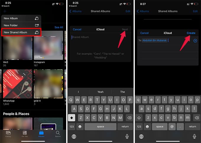 Create new iCloud Shared Album on iPhone