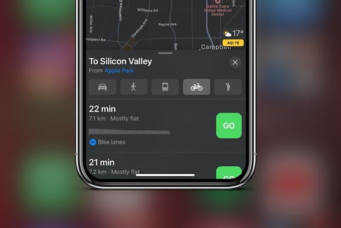 Cycling Routes in Apple Maps