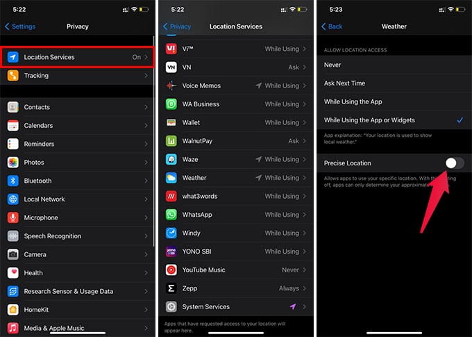Disable Precise Location for Apps in iPhone